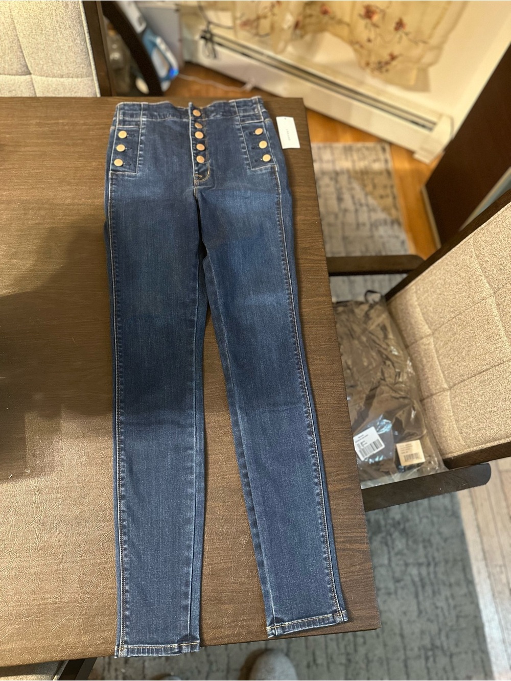 J Brand High-Rise Skinny Jeans in Dark Indigo with Button Front